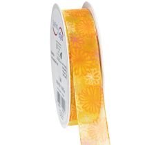 Itens Fita para presentes, fita de organza floral, amarelo/laranja, 25 mm x 18 m