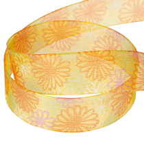 Itens Fita para presentes, fita de organza floral, amarelo/laranja, 25 mm x 18 m