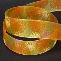 Itens Fita para presentes, fita de organza floral, amarelo/laranja, 25 mm x 18 m
