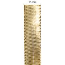 Itens Fita dourada para presentes com borda de arame, 15 mm de largura, 25 m de comprimento.