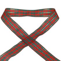 Fita para presente fita de tecido xadrez vermelho verde escocês 25mm 20m