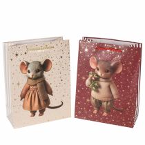 Itens Sacola de presente com estampa de ratinho e estrelas para o Natal, 24 cm, 2 unidades