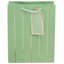 Itens Saco de presente listras verdes claras douradas 18×10×23cm 1ud