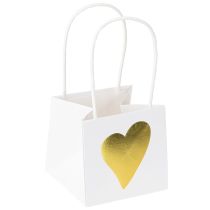 Itens Sacos para presente com alças papel branco dourado 8,5×8,5×8cm 12 un