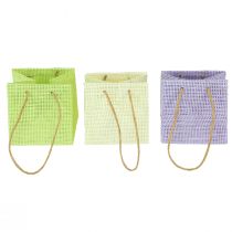 Sacos para presentes tecidos com alças verde, amarelo, roxo 10,5 cm 12 unidades