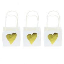 Itens Sacos para presentes com alças de papel branco dourado 8,5 × 8,5 × 8 cm 12 unidades