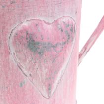 Regador para plantador com coração rosa, branco lavado Ø12,5cm Alt.13cm