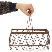 Itens Cesto de arame, metal, com aparência de ferrugem, 28x13,5x14cm, 2 peças