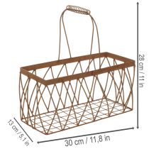 Itens Cesto de arame, metal, com aparência de ferrugem, 28x13,5x14cm, 2 peças