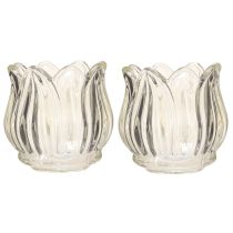 Itens Porta-velas de vidro tulipa transparente Ø7cm H7cm 2 peças