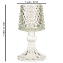 Itens Porta-velas de vidro com base de pontos e ranhuras H15cm 2 unidades