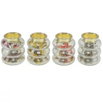 Itens Porta-velas decorativo de vidro com decoração seca para LED H8,5cm 4 peças