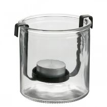Lanterna de vidro com suporte de luz de chá metal preto Ø9×H10cm