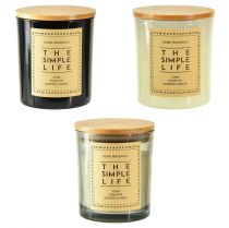 Itens Velas perfumadas em vidro, madeira, tampa de sândalo Alt.10,5cm 3 unidades