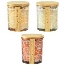Velas perfumadas em vidro com tampa de madeira de sândalo Alt.8,5 cm 3 unidades
