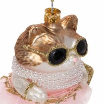 Itens Enfeites de vidro em forma de gato com tutu para decoração de árvore de Natal, 11 cm, 2 peças.