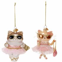 Itens Enfeites de vidro em forma de gato com tutu para decoração de árvore de Natal, 11 cm, 2 peças.