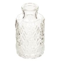 Itens Mini vaso de vidro com padrão de diamante, pequeno vaso de mesa, garrafa, transparente, 9 cm, 6 peças
