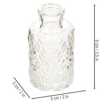 Itens Mini vaso de vidro com padrão de diamante, pequeno vaso de mesa, garrafa, transparente, 9 cm, 6 peças