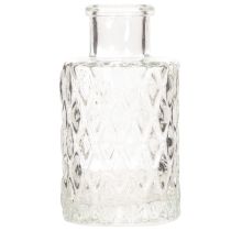 Itens Mini vaso de vidro com padrão de diamante, pequeno vaso de mesa, garrafa, transparente, 9 cm, 6 peças
