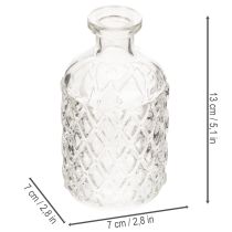 Itens Garrafa de vidro com padrão de diamante, garrafa decorativa, vaso, pequena, 13 cm, 6 peças
