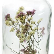 Copo com castiçal, vidro decorado com flores secas A16cm Ø8,5cm