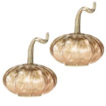 Itens Decoração de mesa em forma de abóbora de vidro, abóbora de outono, vidro e metal, 14 cm de altura, 2 peças.