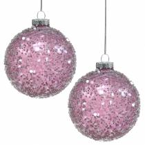 Decorações para árvores de Natal bola de vidro lantejoulas roxas Ø8cm 4 unidades