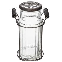 Itens Garrafa de vidro em cesto de metal, ideal para decoração na sala de estar, 20 cm