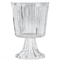Itens Vaso de vidro com pé decorativo copo de vidro canelado Ø13cm Alt.19cm