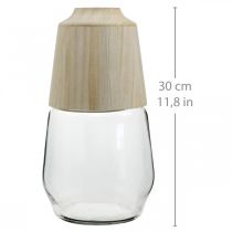 Itens Vaso de vidro com vaso decorativo de madeira vaso de flores transparente H30cm