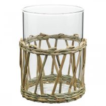 Vaso de vidro cilindro de grama trançada decoração de mesa vidro Ø8cm H12cm