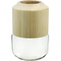 Jarra de vidro com jarra decorativa de madeira para floricultura seca H20cm