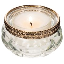 Itens Castiçais de vidro para velas pequenas com aro decorativo de metal, 6 cm, conjunto de 4 peças