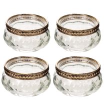 Itens Castiçais de vidro para velas pequenas com aro decorativo de metal, 6 cm, conjunto de 4 peças