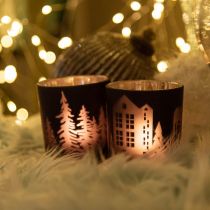 Lanternas, porta velas vidro Natal preto Ø7cm 2uds