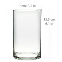 Vaso de vidro redondo, cilindro de vidro transparente Ø9cm A15,5cm