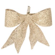 Itens Laço brilhante, laço decorativo, dourado com presilha, 11 cm, 4 peças