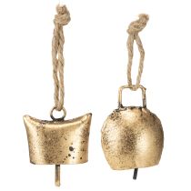 Itens Sinos enfeites de árvore de Natal metal vintage dourado 5 cm 8 peças