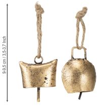 Itens Sinos enfeites de árvore de Natal metal vintage dourado 5 cm 8 peças