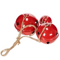 Itens Sinos decorativos de metal vermelho, conjunto de 3 peças, 14/12/8 cm