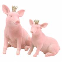Figura decorativa definida porco da sorte com coroa dourada 12 × 7 × 13cm / 9,2 × 5,5 × 10cm 2 unidades
