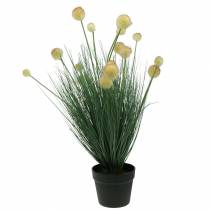 Itens Grama com flores em um vaso amarelo artificial 70cm
