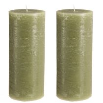 Itens Conjunto de 2 velas grandes em formato de pilar na cor verde-oliva, velas decorativas para mesa e ambiente aconchegante, 85x200mm, longa duração.
