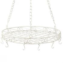 Itens Bandeja de metal decorativa suspensa com ganchos em branco Ø29,5cm Alt.55cm