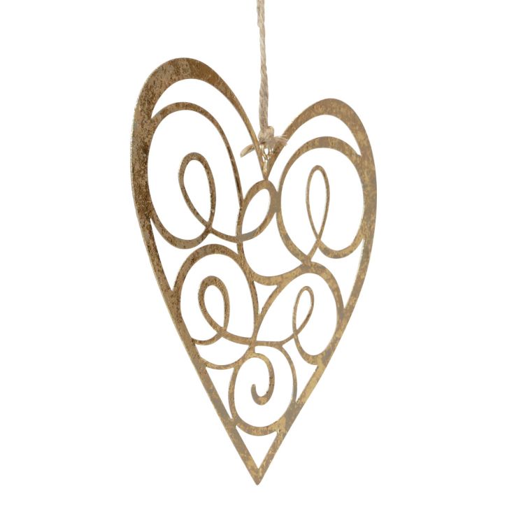 Decoração suspensa janela de metal corações decoração corações dourados 17 cm 2 unidades