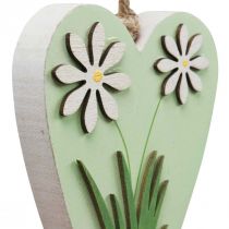 Itens Corações decorativos para pendurar com flores madeira verde, branco 8,5×12cm 4 un