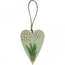Itens Corações decorativos para pendurar com flores madeira verde, branco 8,5×12cm 4 un