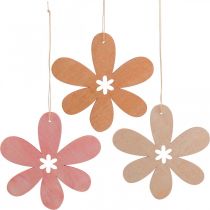 Pingente flor Deco de madeira flor de madeira laranja/rosa/amarelo 12 peças