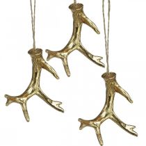 Pingente de natal decoração de árvore de chifre de ouro 7,5 cm 6 peças